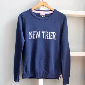 Pink Pineapple 'New Trier' Navy Blue White Cotton Knit Pullover Sweater Small